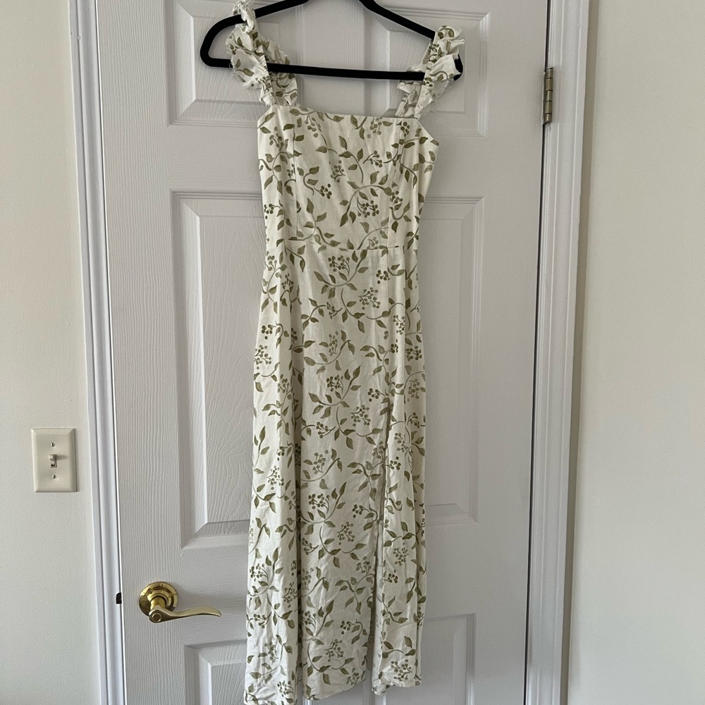 Reformation White and Green Floral Maxi Dress
